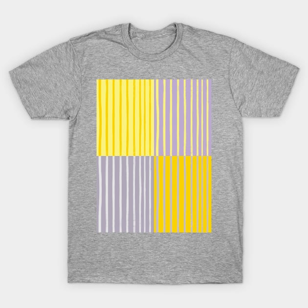 Grey and Yellow Brush Stroke Style Stripes Grid T-Shirt by OneThreeSix